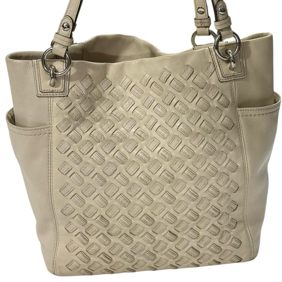 Coach North South Woven Leather Tote Bag Cream Shoulder Bag F10798 - Picture 3 of 15